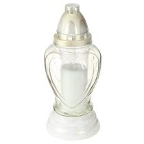 Artículo Farol de cristal con forma de corazón grabado, transparente, Ø11 cm, alto 26 cm