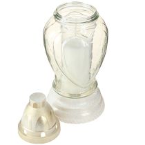 Artículo Farol de cristal con forma de corazón grabado, transparente, Ø11 cm, alto 26 cm
