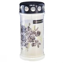 Artículo Velas para tumba con motivos florales blancos Ø7,5cm H16,5cm 6 uds