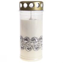Artículo Vela grave rosas blancas luz de luto plateada Ø7cm H18cm 77h