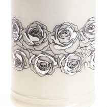 Artículo Vela grave rosas blancas luz de luto plateada Ø7cm H18cm 77h