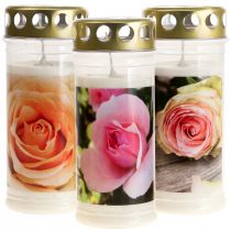 Velas funerarias con rosas Decoraciones funerarias Ø7cm H16cm 3 piezas