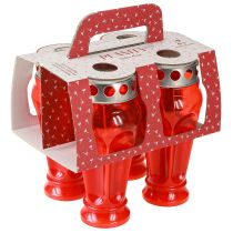 Artículo Velas/luces para tumbas rojas, 18 h de duración, Ø9 cm H19 cm, 4 unidades