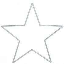 Artículo Estrellas decorativas grandes decoración plateada con purpurina para colgar 24cm 6 uds.