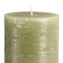 Artículo Juego de 2 velas de pilar grandes de color verde oliva, velas decorativas para decoración de mesas y ambiente del hogar, 85 x 200 mm, larga duración de combustión.