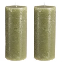 Artículo Juego de 2 velas de pilar grandes de color verde oliva, velas decorativas para decoración de mesas y ambiente del hogar, 85 x 200 mm, larga duración de combustión.