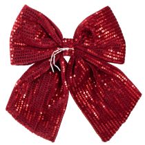 Artículo Lazo grande de terciopelo con lentejuelas rojo oscuro 20×22cm 2uds