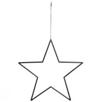 Artículo Estrellas colgantes grandes con purpurina negra, Ø24cm, decoración navideña y de fiesta, juego de 6