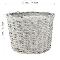 Artículo Cesta grande para plantar con lámina, blanco-gris, Ø43/34/28cm, juego de 3