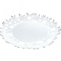 Artículo Plato navideño plato decorativo de metal con estrellas blanco Ø34cm