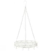 Artículo Bandeja metálica decorativa colgante con ganchos en blanco Ø29,5cm H55cm