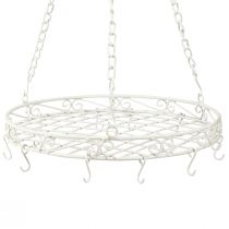 Artículo Bandeja metálica decorativa colgante con ganchos en blanco Ø29,5cm H55cm
