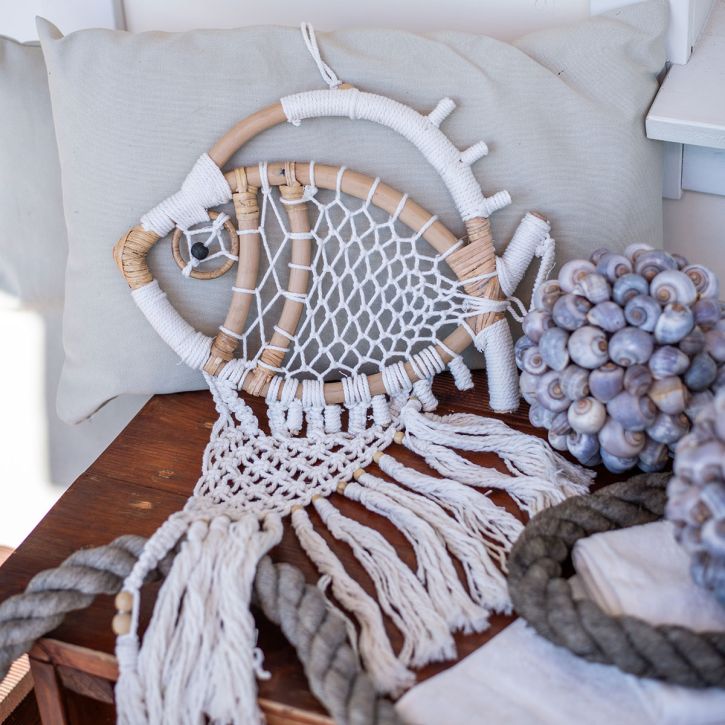 Decoración colgante deco percha decoración marítima pez macramé 76cm