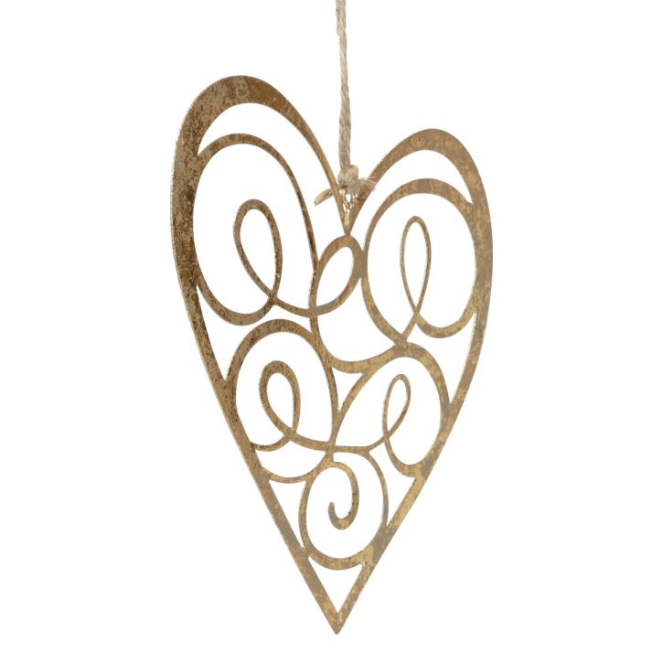 Decoración colgante ventana corazones de metal decoración corazones dorado 17cm 2ud