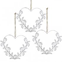 Corazón decorativo para colgar vintage diente de león metal blanco 17,5cm 3uds