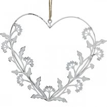 Corazón decorativo para colgar vintage diente de león metal blanco 17,5cm 3uds