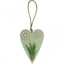 Artículo Corazones decorativos para colgar con flores madera verde, blanco 8,5×12cm 4 piezas