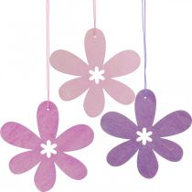 Flor decorativa colgante de madera flor de madera violeta/rosa/rosa Ø12cm 12pcs
