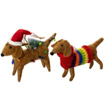 Artículo Adorno decorativo de perro salchicha para árbol de Navidad, 16 cm, 2 piezas