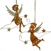Percha decorativa Ángel navideño decoración metal óxido 15cm 6pcs