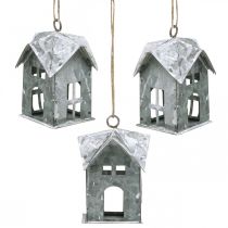 Artículo Remolque navideño casa de metal shabby chic blanco H9.5cm 3pcs