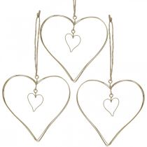 Corazón decorativo para colgar, decoración colgante metal corazón dorado 10,5 cm 6 piezas