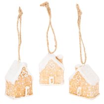 Artículo Decoración colgante de cerámica con forma de casa de jengibre para Navidad, 6 cm, 3 unidades.