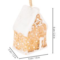 Artículo Decoración colgante de cerámica con forma de casa de jengibre para Navidad, 6 cm, 3 unidades.