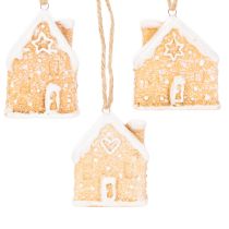 Artículo Decoración colgante de cerámica con forma de casa de jengibre para Navidad, 6 cm, 3 unidades.