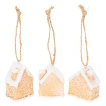 Artículo Decoración colgante de cerámica con forma de casa de jengibre para Navidad, 6 cm, 3 unidades.