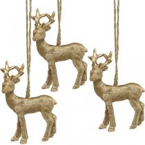 Colgante navideño reno deco ciervo oro 9.5cm 4pcs