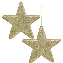 Adorno navideño estrella colgante brillo dorado 18.5cm 4pcs