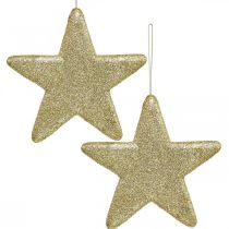 Artículo Adorno navideño estrella colgante brillo dorado 18.5cm 4pcs