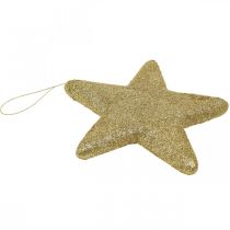 Artículo Adorno navideño estrella colgante brillo dorado 18.5cm 4pcs