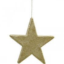 Artículo Adorno navideño estrella colgante brillo dorado 30cm 2pcs