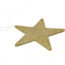 Artículo Adorno navideño estrella colgante brillo dorado 30cm 2pcs