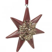 Artículo Colgante navideño estrella decorativa para colgar Burdeos 4 piezas