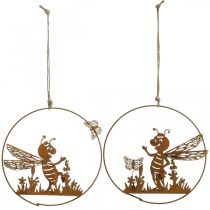 Artículo Abeja decorativa de metal oxidado decoración de jardín para colgar Ø14cm 4 piezas