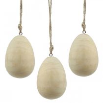 Artículo Huevos de madera decorativos para colgar, huevos de Pascua naturales, decoración de Pascua, 8 cm de alto, 6 unidades
