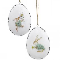 Huevos con conejito, huevos de Pascua para colgar, decoración de metal blanco H10.5cm 4pcs
