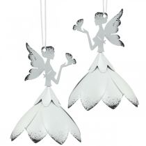 Artículo Colgante Elfo Decoración Metal Blanco Ø6cm H9cm 4 Piezas