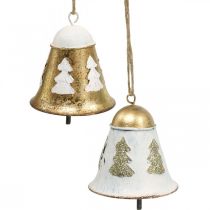 Artículo Campanas navideñas Decoración navideña vintage Dorado Blanco 2 piezas