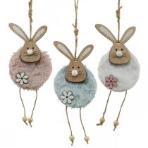 Artículo Percha conejitos percha decorativa Pascua madera peluche 26×7×2cm 6uds