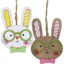 Artículo Divertida decoración de conejito de Pascua cabeza de conejo de madera para colgar 7,5 cm 12 piezas