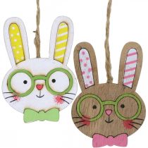 Artículo Divertida decoración conejito de pascua cabeza de conejito de madera para colgar 7,5cm 12uds