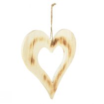 Artículo Corazón decorativo corazón decorativo de madera en corazón quemado natural 25x25cm