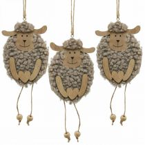 Pascua decoración oveja percha madera esponjoso 8,5×1,5×20cm 6uds
