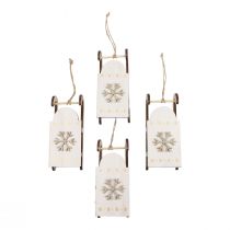 Artículo Trineo navideño madera blanco/oro 15,5x6,5x4cm 4ud