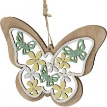 Artículo Mariposa para colgar, flor colgante de madera, decoración primaveral con purpurina Al.11/14,5cm 4uds