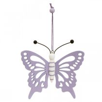 Adorno colgante deco mariposas madera violeta/blanco 12×11cm 4pcs